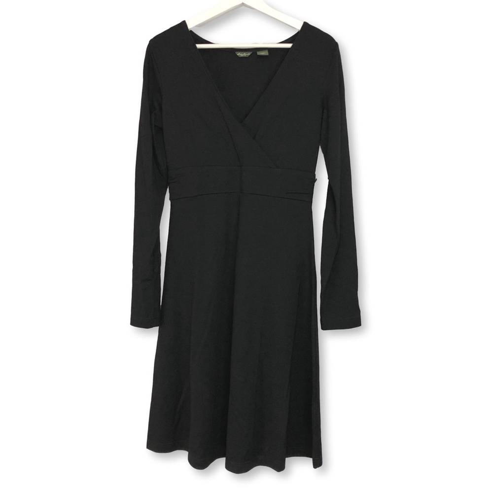 Eddie Bauer Black V Neck Long Sleeve Dress Small